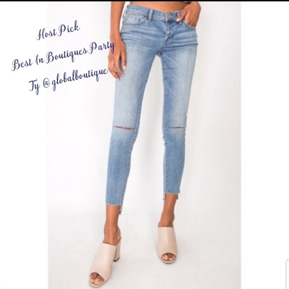 Distressed Denim Raw Hem Light Blue Jeans - Picture 8 of 8